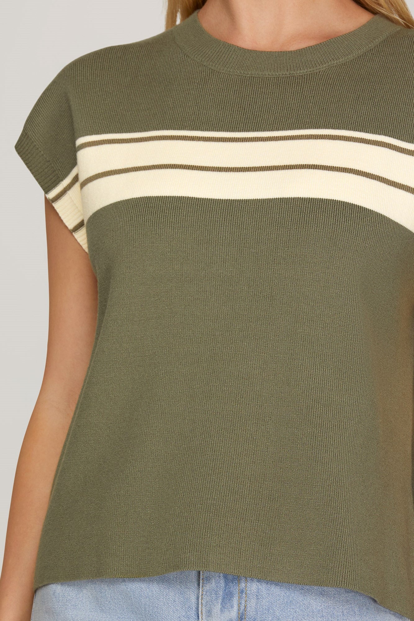Olive Striped Sweater Top