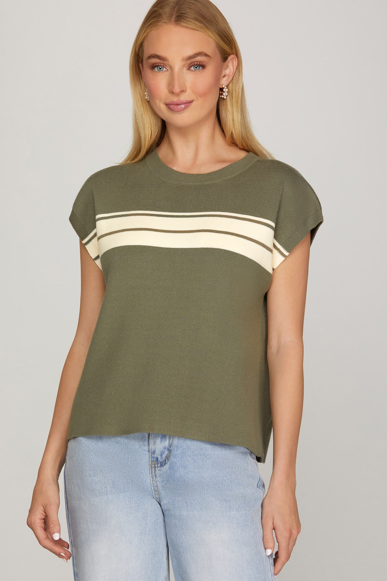 Olive Striped Sweater Top