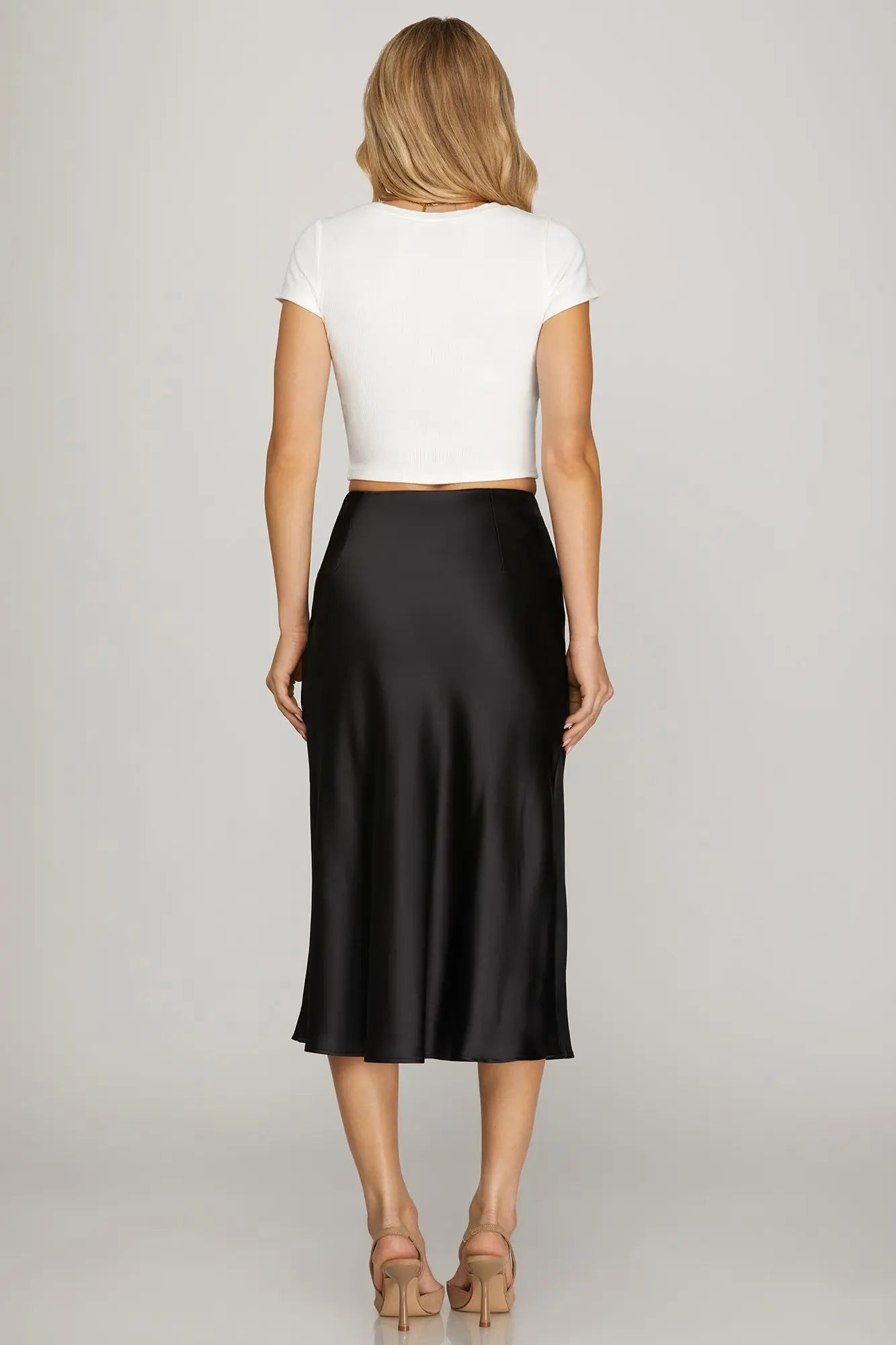 Black Satin Midi Skirt