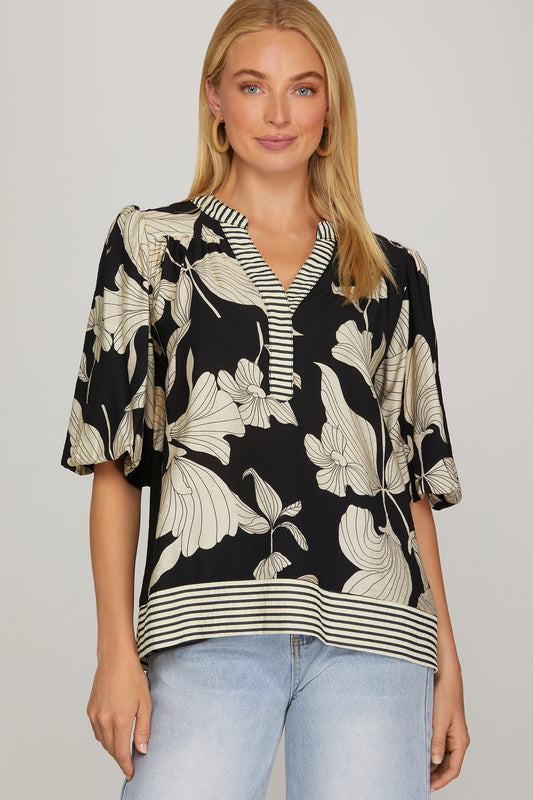 Midnight Bloom  Mix Blouse