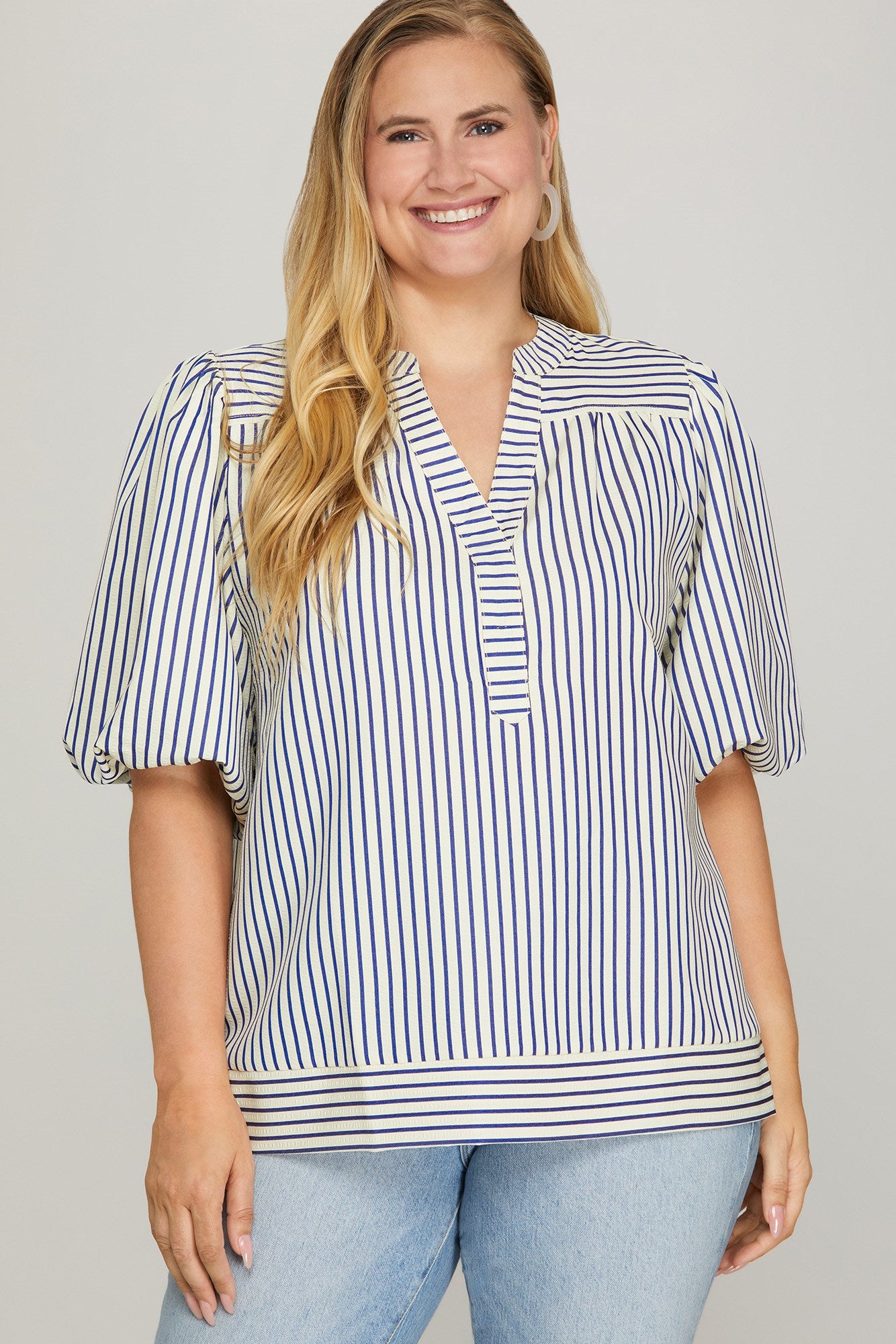 Claire Navy Striped Top - Peacock Curves