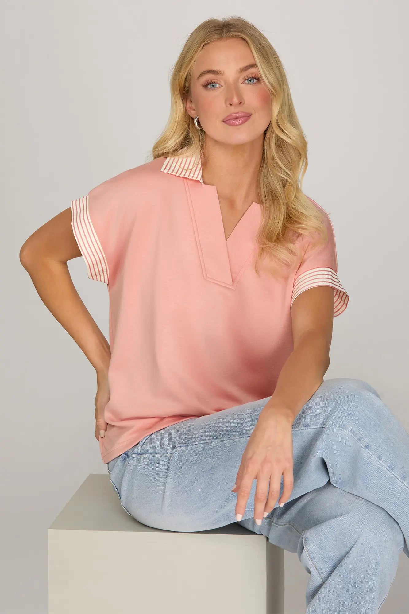 Pink Collared Knit Top