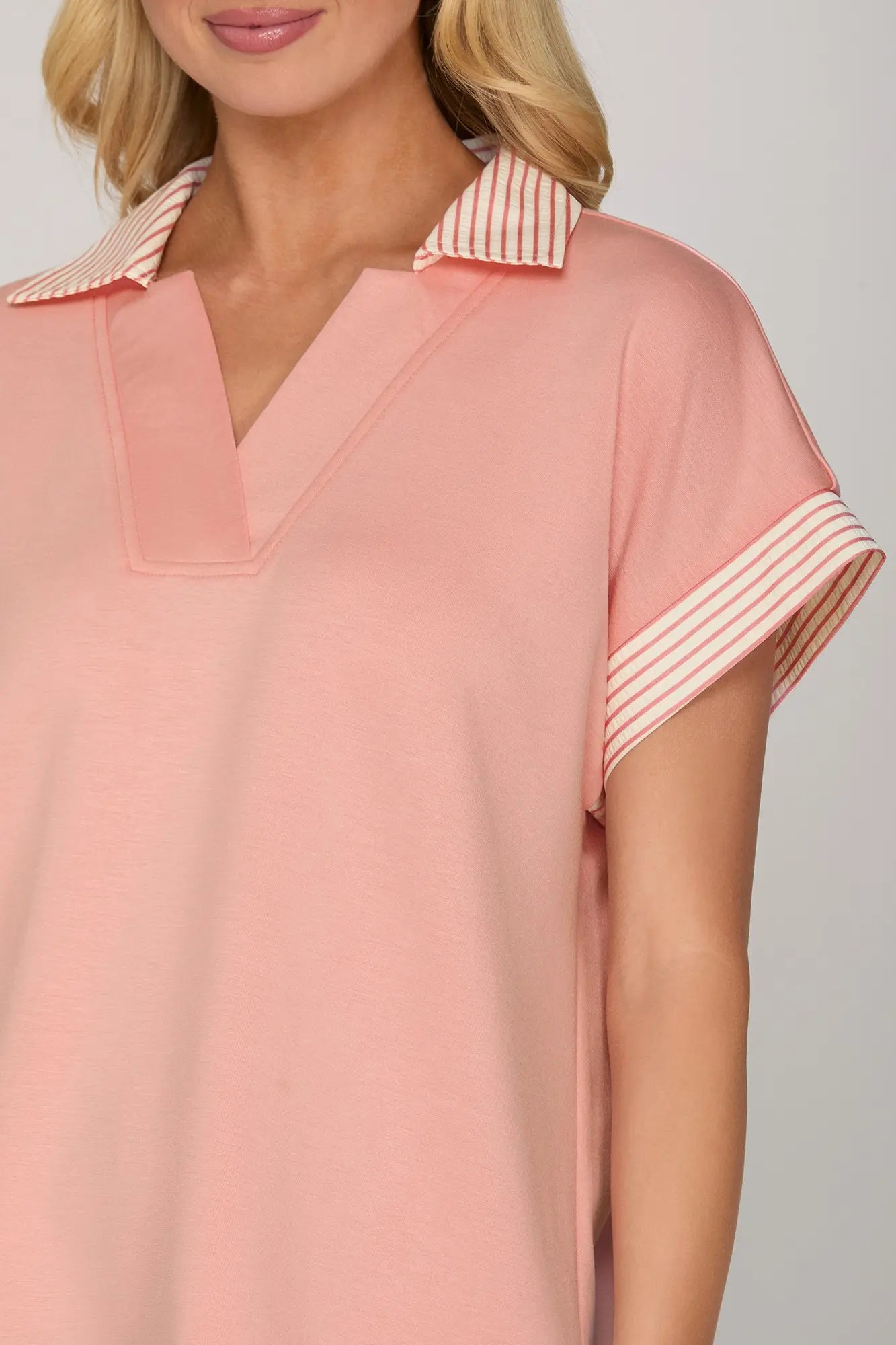 Pink Collared Knit Top