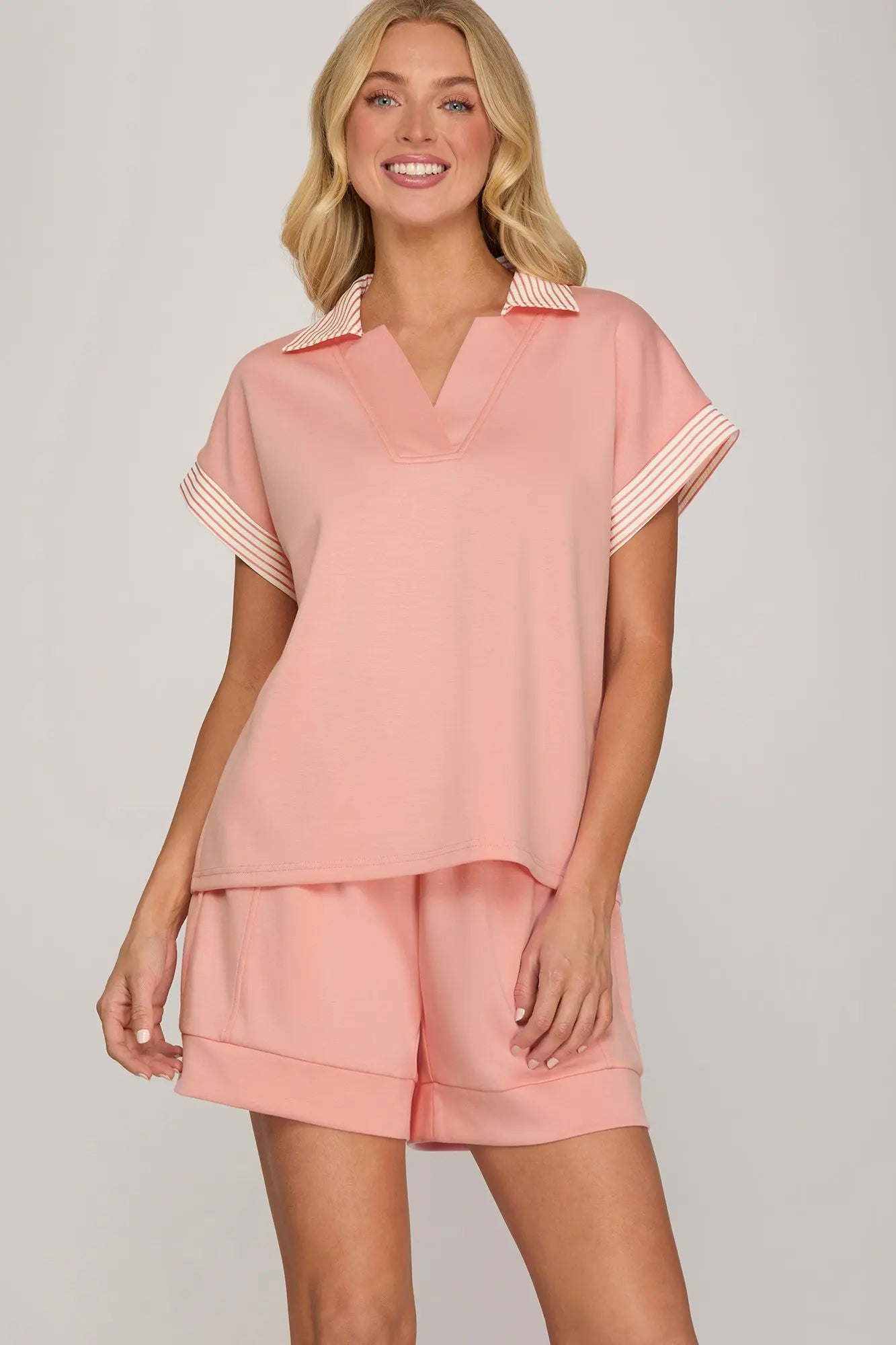Pink Collared Knit Top