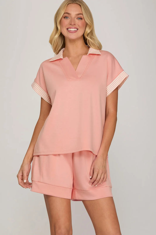 Pink Collared Knit Top