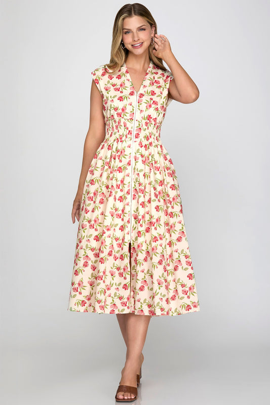 Lucy Smocked Waist Floral Midi Dress