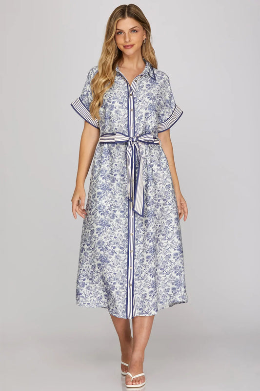 Blue Willow Danielle Waist Tie Dress