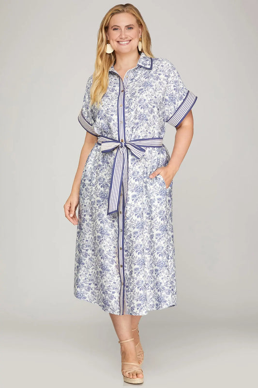 Blue Willow Belle Waist Tie Dress Peacock Curves Collection