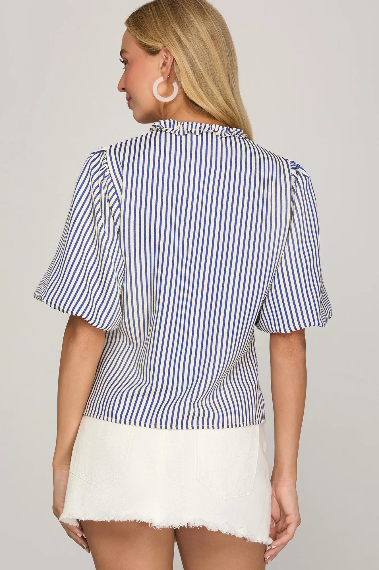 Margot Navy Stripe Ruffle Tie Top