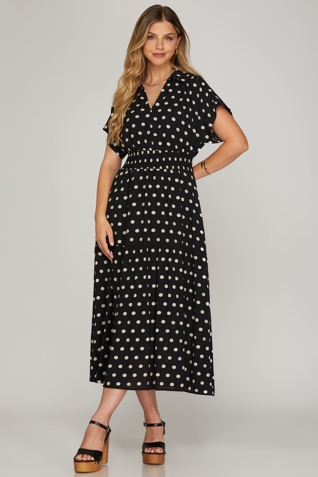 Audrey Polka Dot Smocked Waist Dress