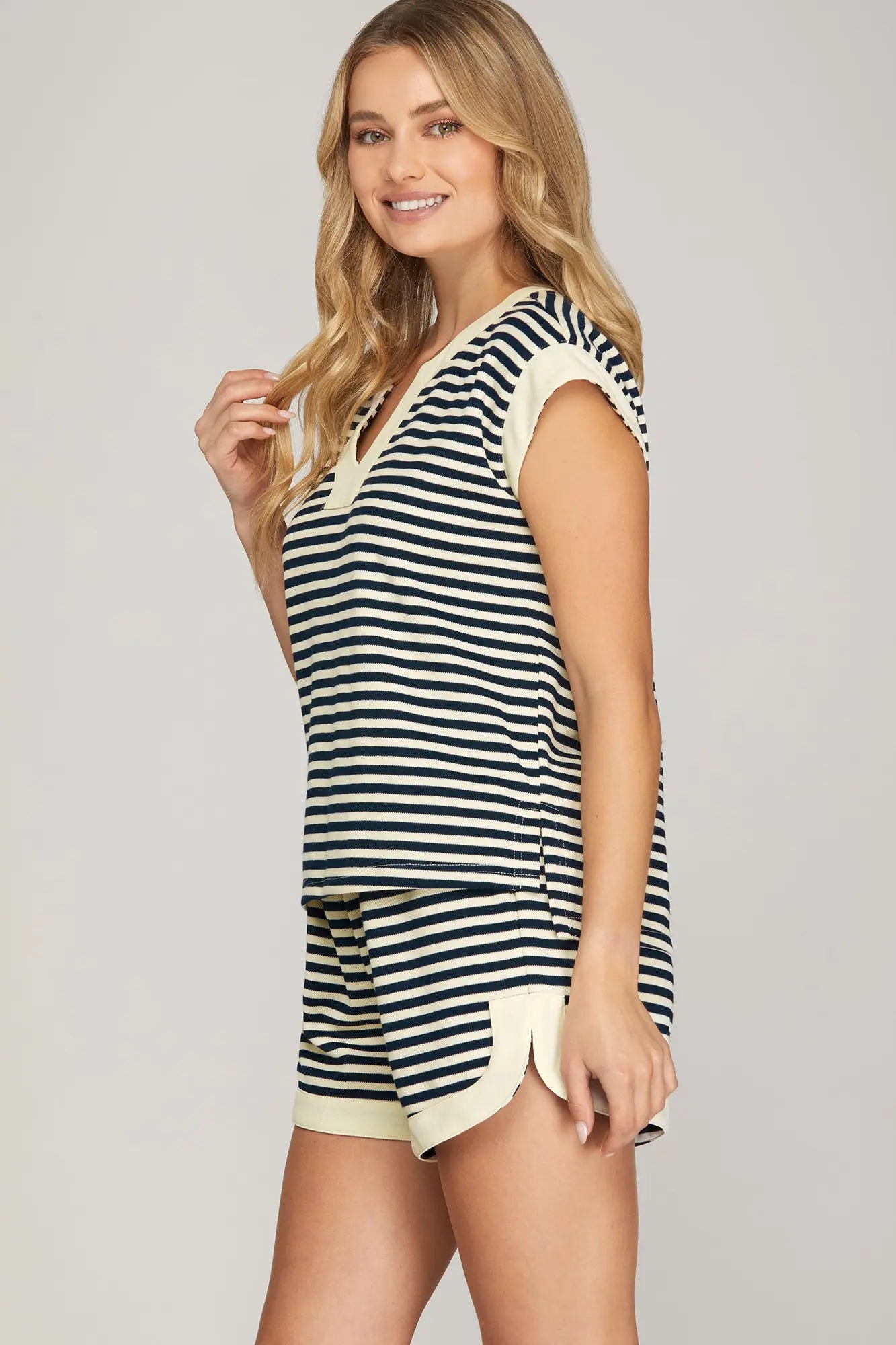Steph's Summertime Navy striped Shorts Set