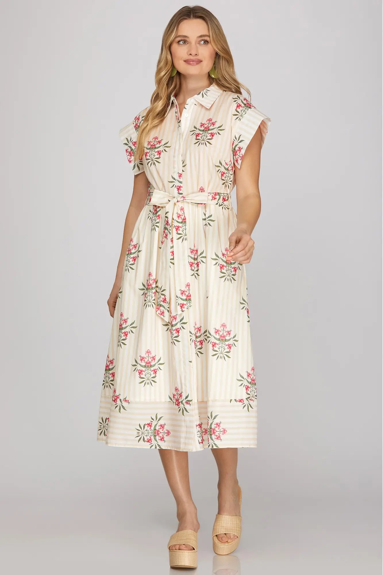 Welcome Stripes and Floral Midi Dress
