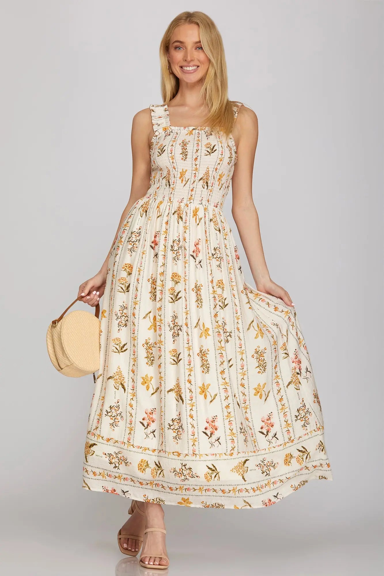 Sweet Honey Blossom Smocked Maxi Dress
