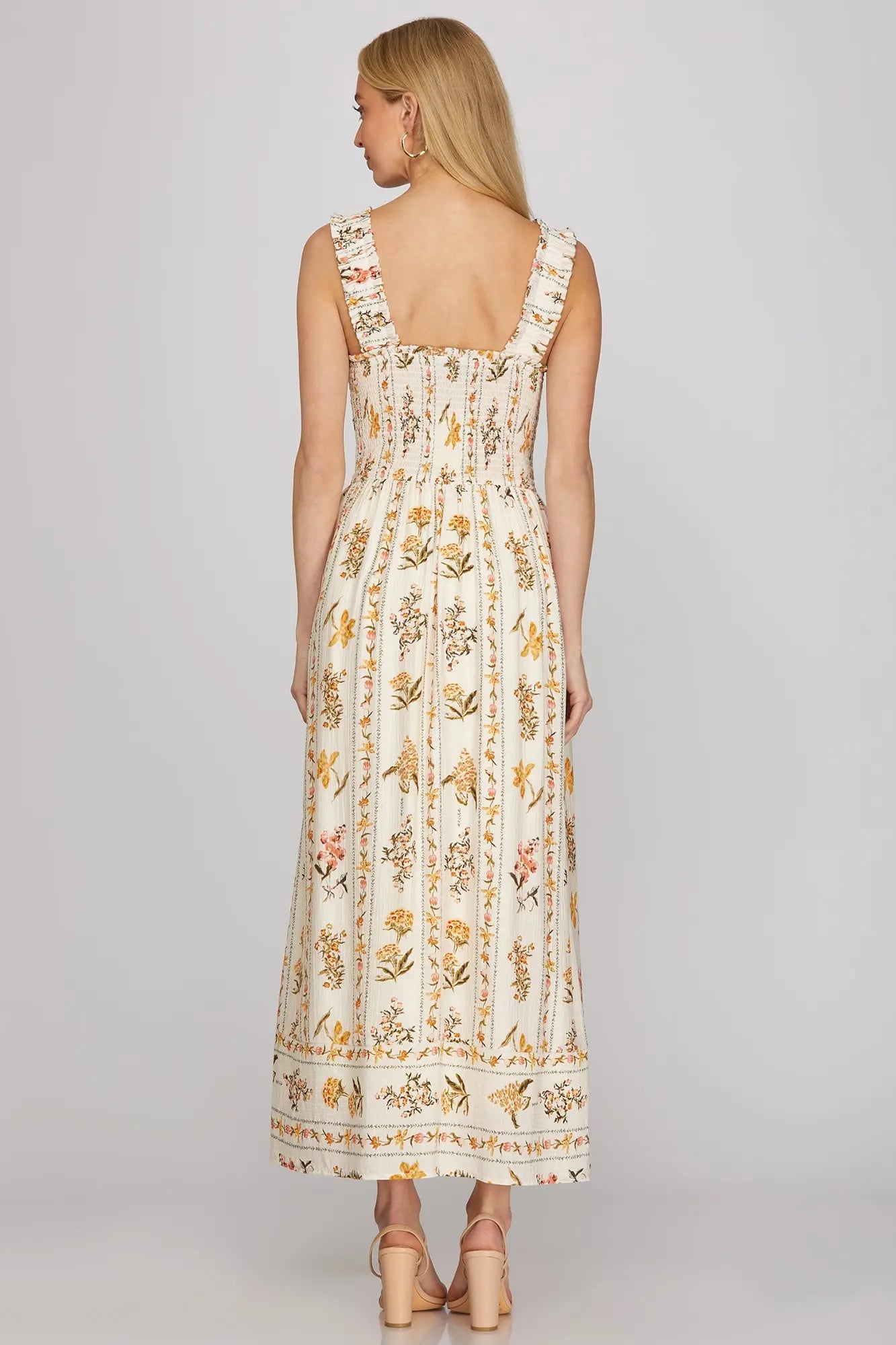 Sweet Honey Blossom Smocked Maxi Dress