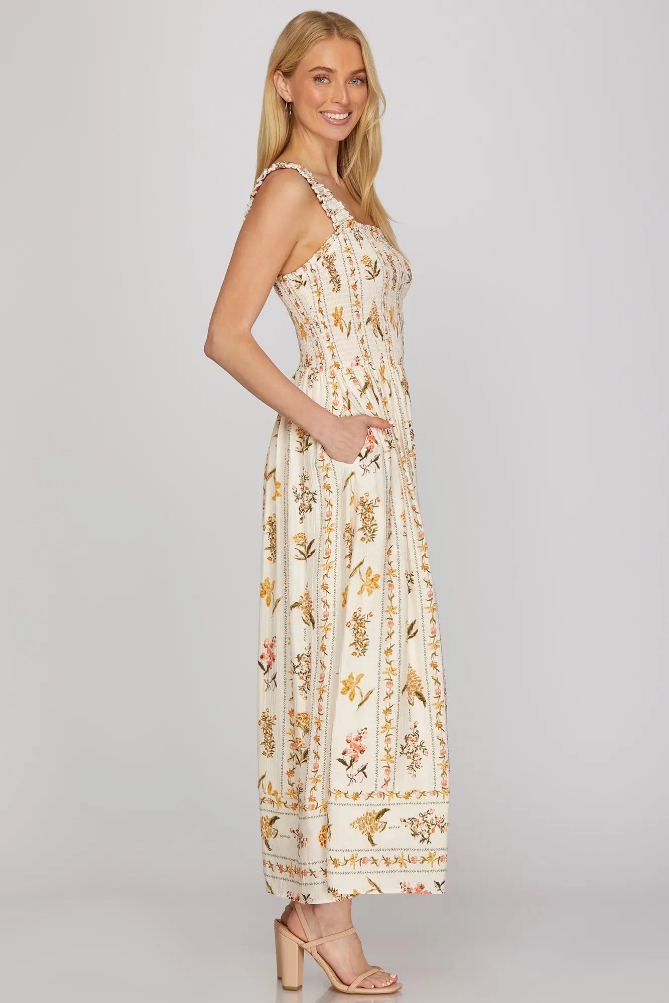Sweet Honey Blossom Smocked Maxi Dress