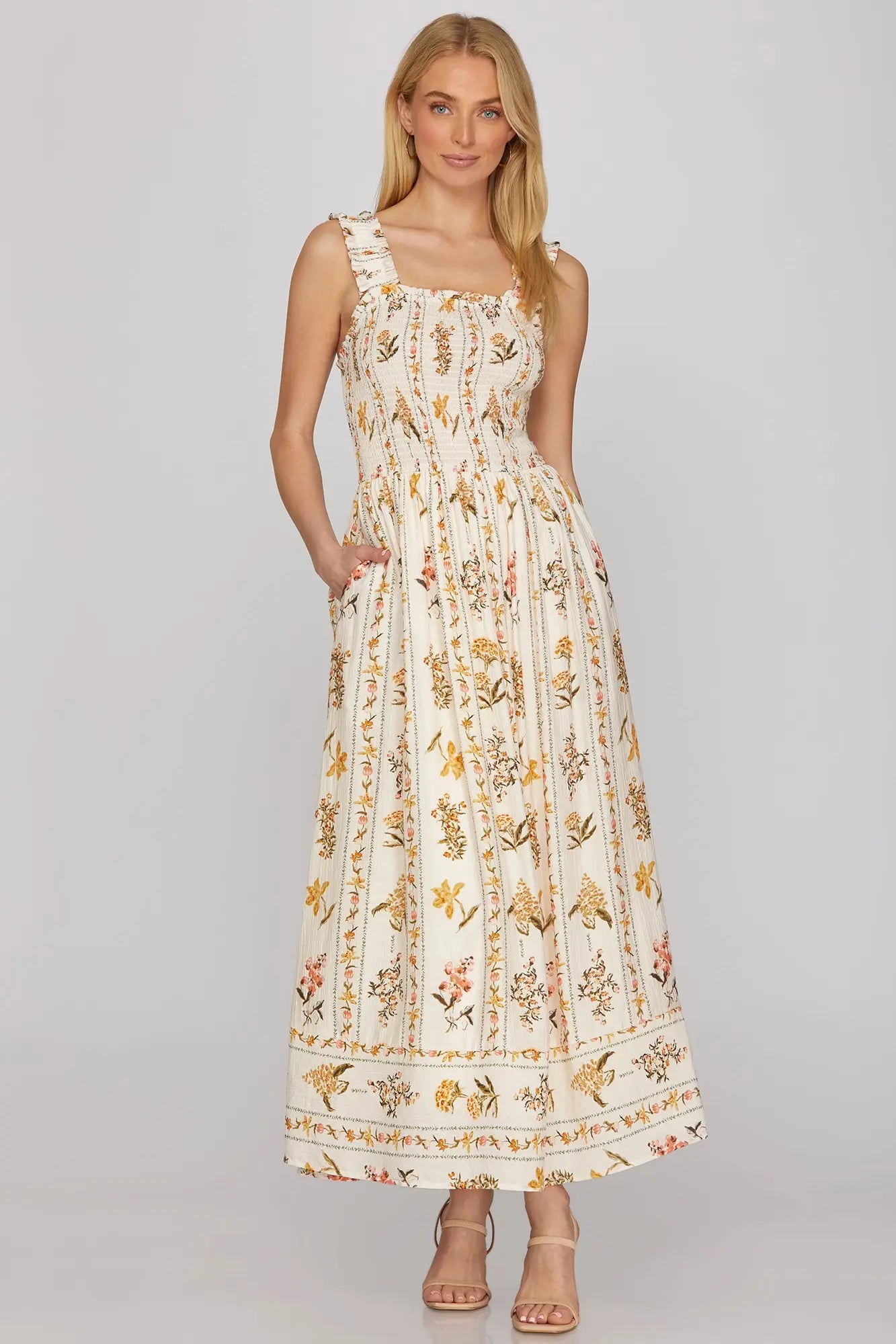 Sweet Honey Blossom Smocked Maxi Dress