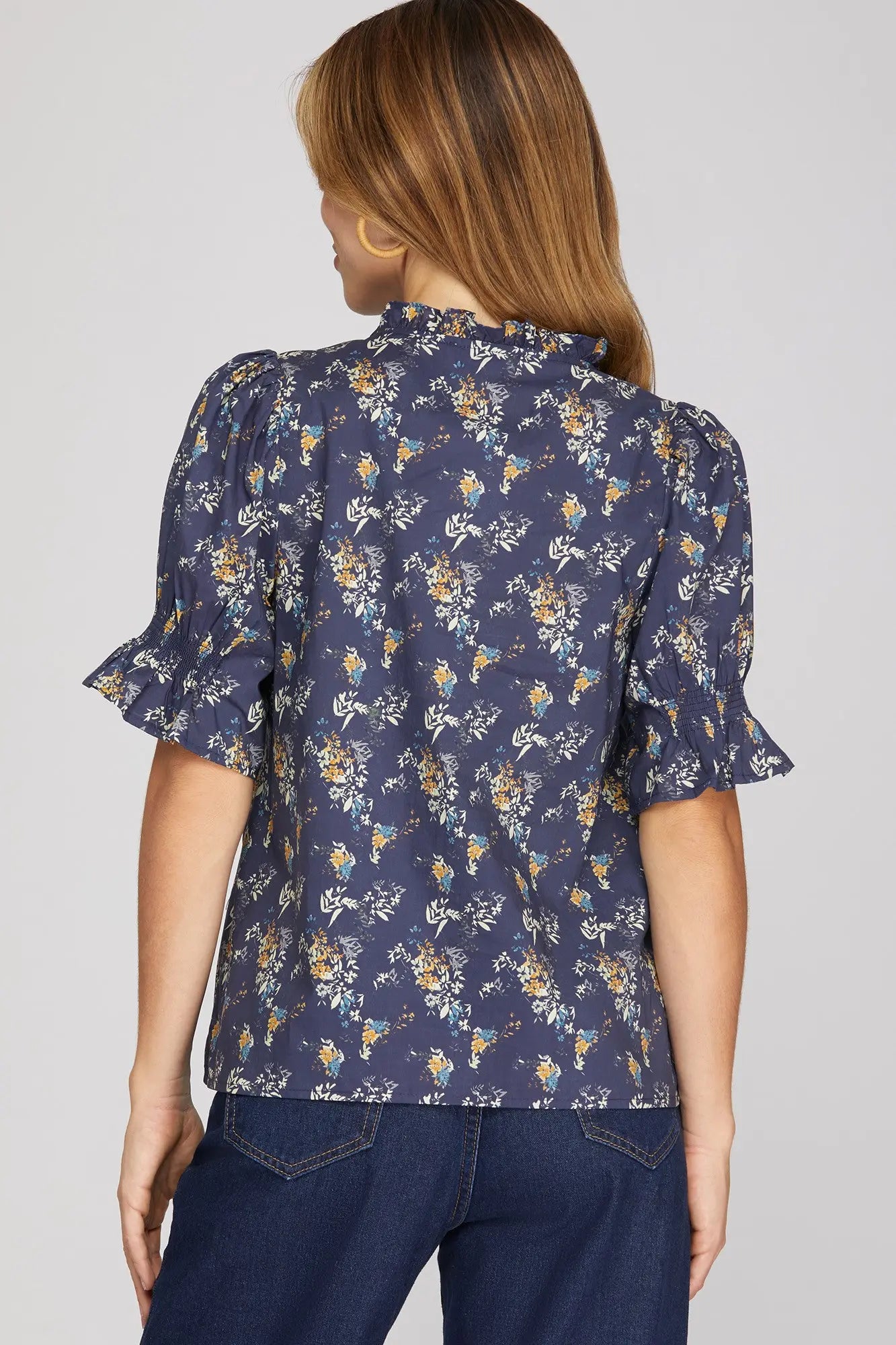 Navy Floral Printed Top