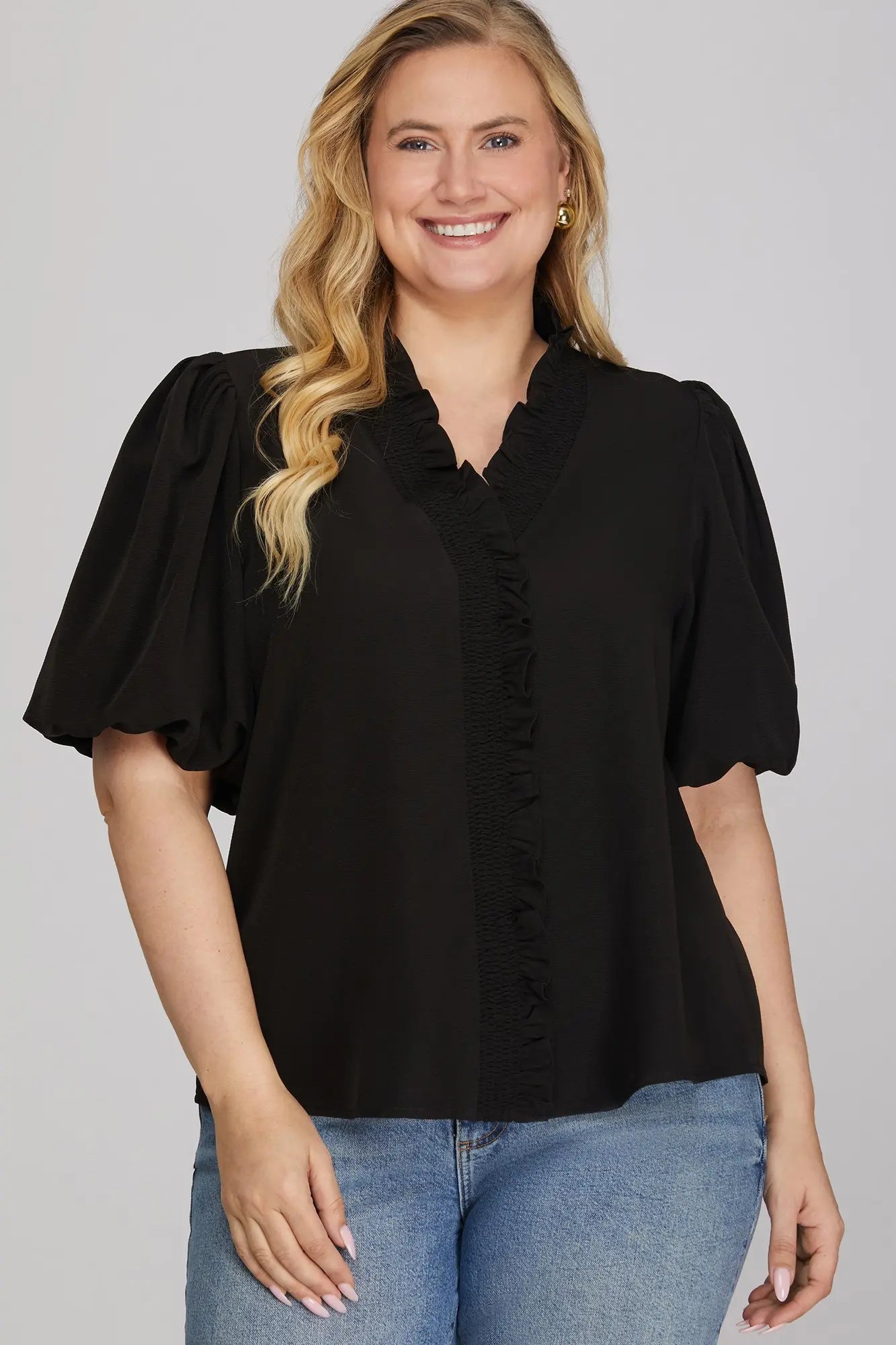 The Charolette Black Ruffle Blouse -Curvy