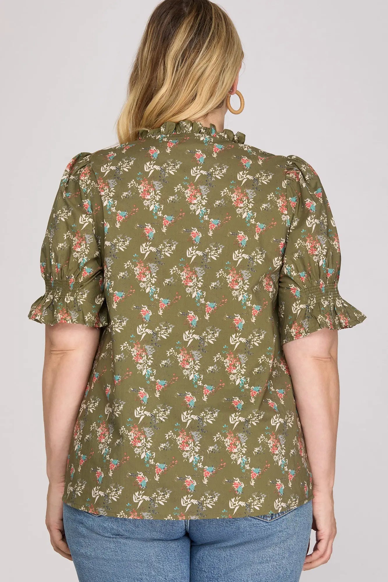 Olive Floral Printed Top - Curves