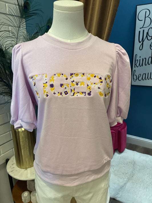 Tigers floral embroidery puff sleeve