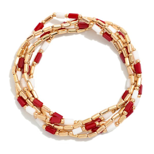 Set of 5 Burg and White Game Day with Glass Beads