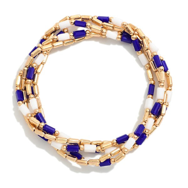 Set of 5 Colbalt and White Game Day with Glass Beads