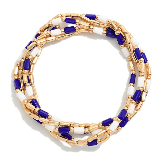 Set of 5 Colbalt and White Game Day with Glass Beads