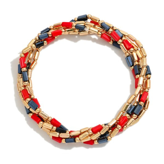 Set of 5 Navy and Red Game Day with Glass Beads