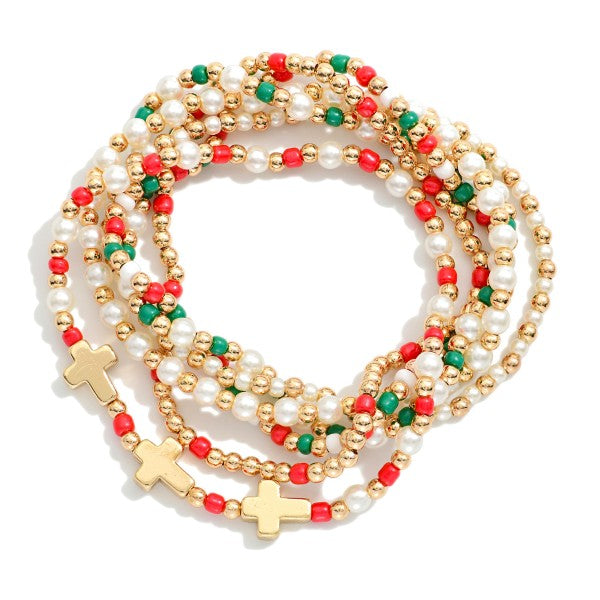 Christmas Beaded Stretch Bracelets Set of Six