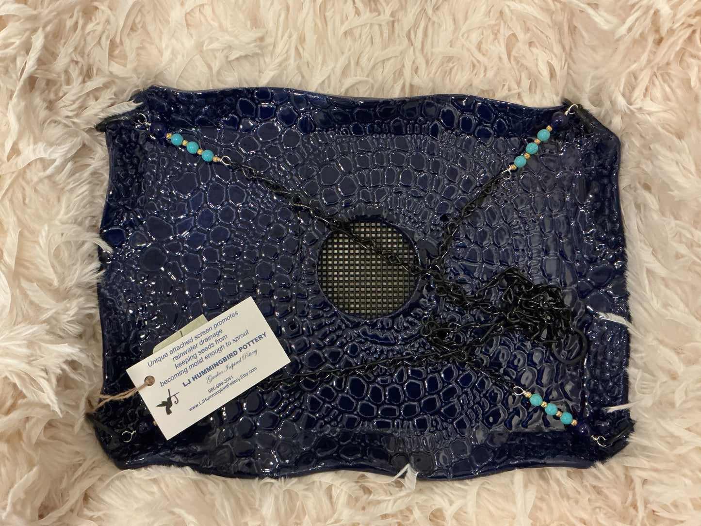 Large Rectangular Bird Feeder w/screen Dark Blue