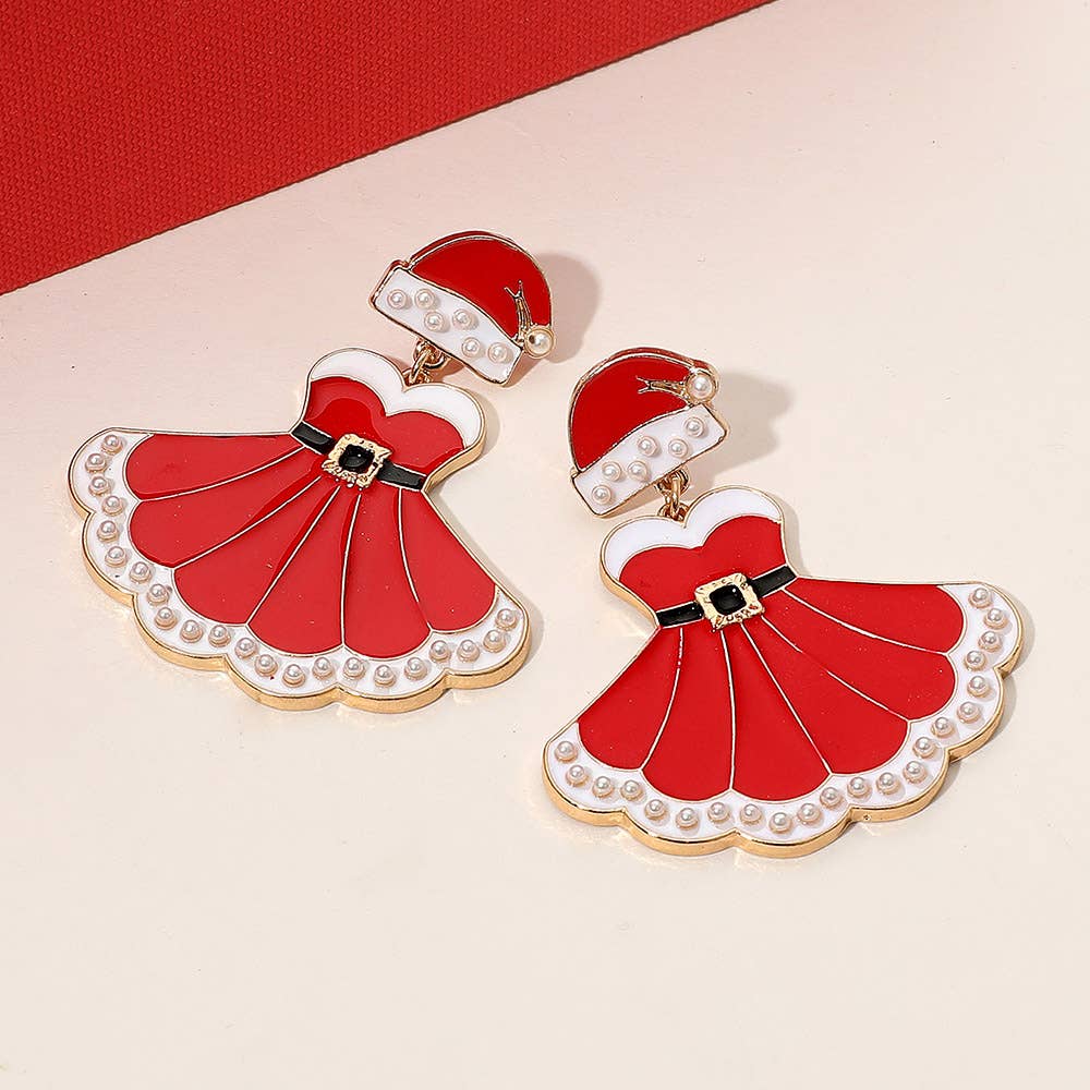 Pearl Pointed Enamel Christmas Dress Dangle Earrings
