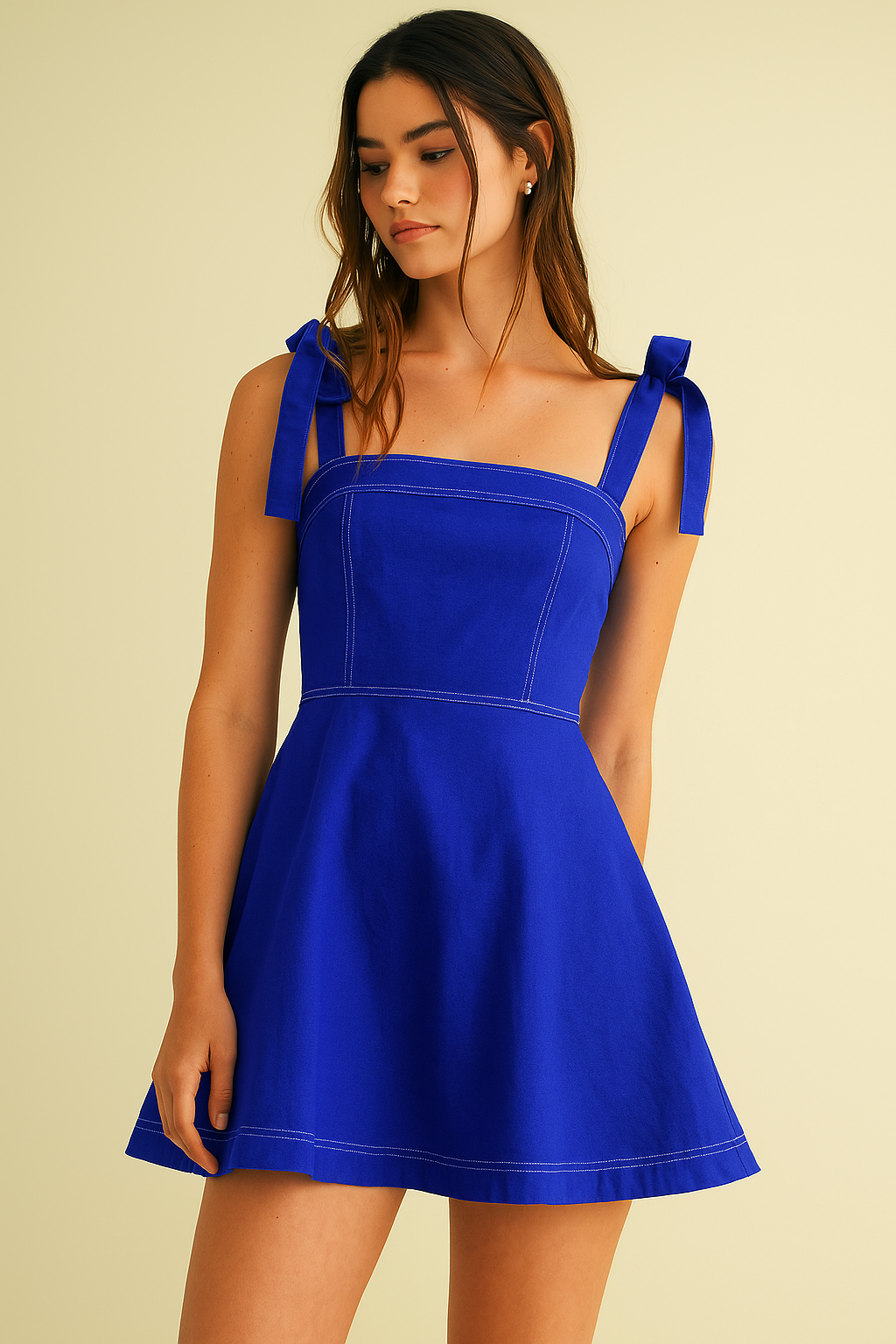 PURPLE STRAP TIE FLOWY MINI DRESS