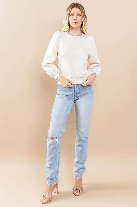 Puff Sleeve Sweatshirt:  CREAM