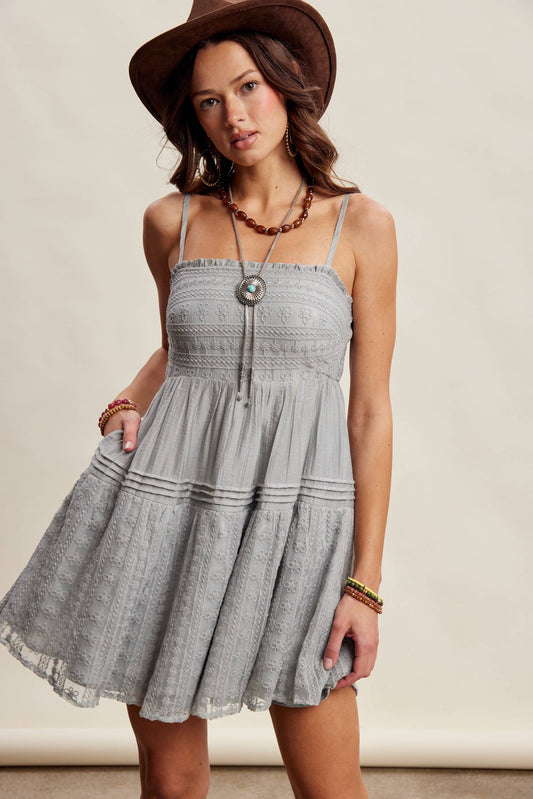 Ash Blue Lace Tiered Mini Dress
