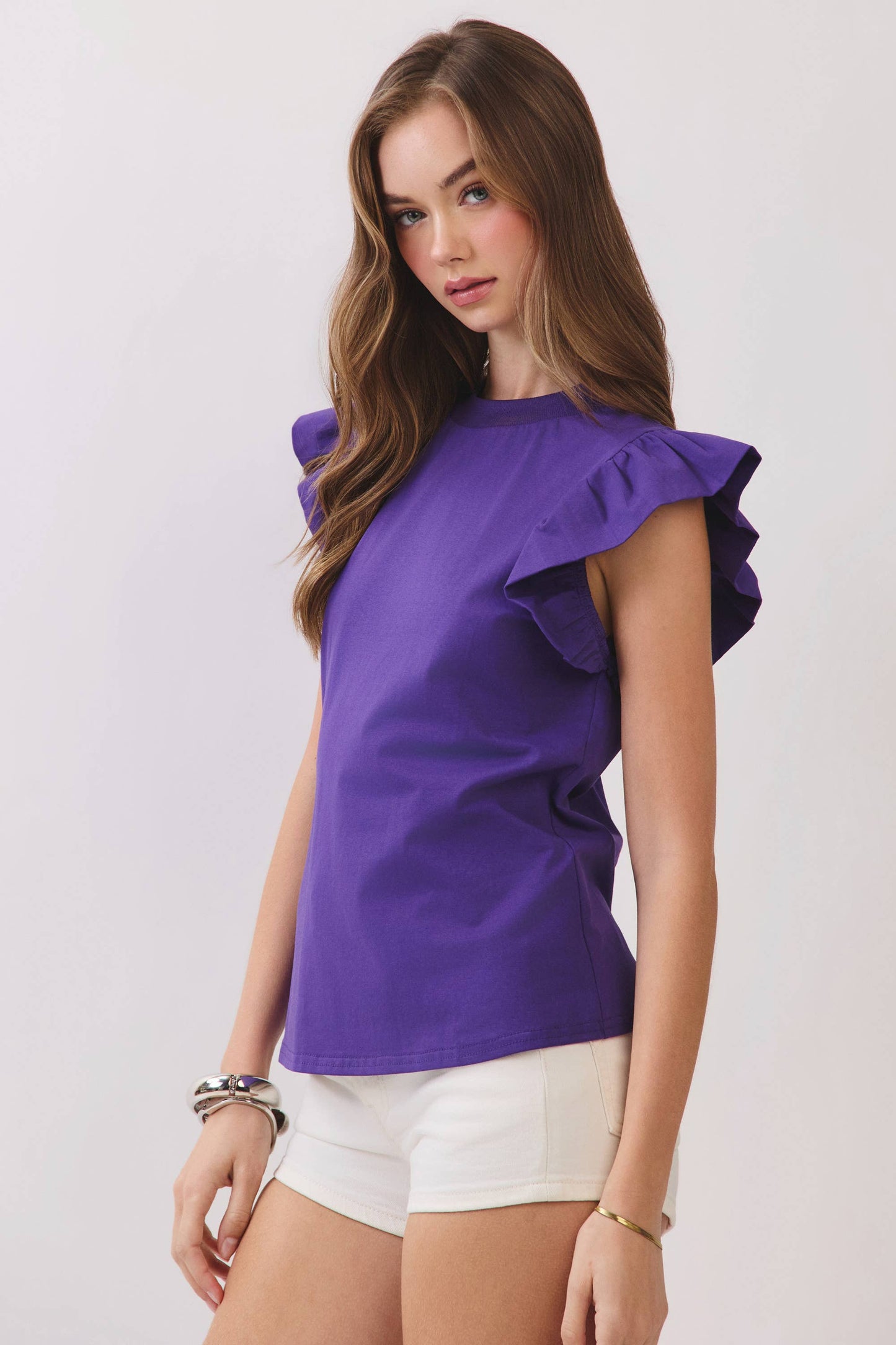 Purple  Flutter Sleeves Top