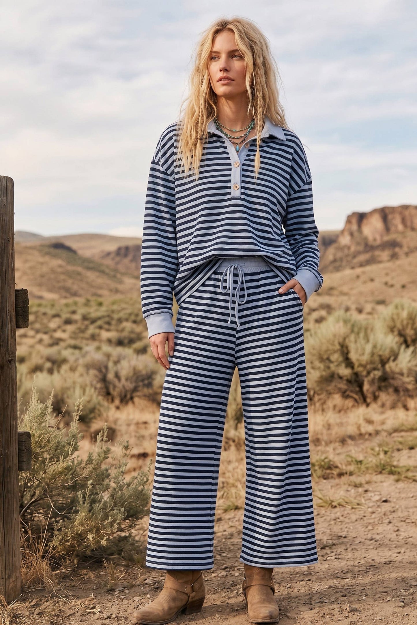The Amanda Blue Striped Set