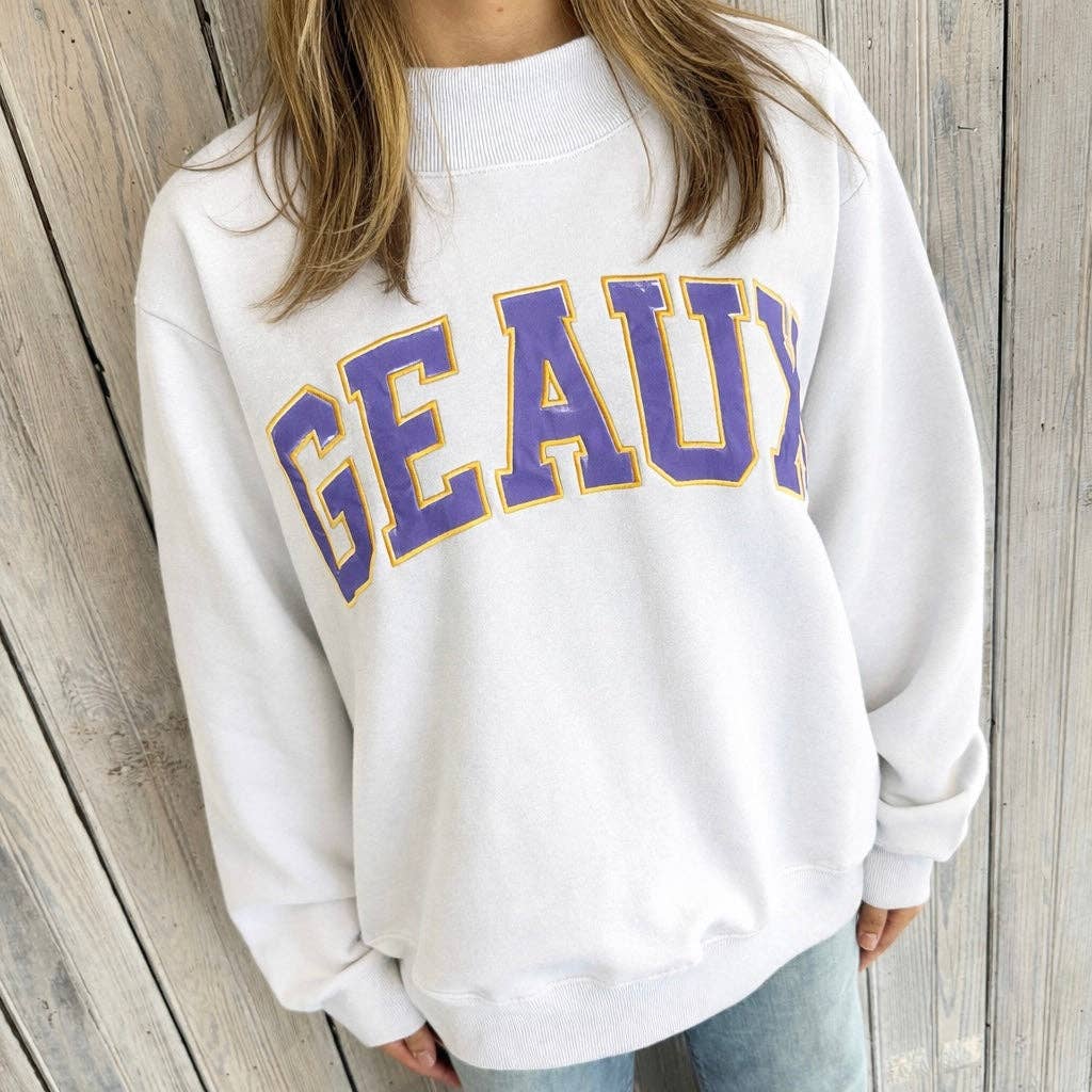 GEAUX Varsity Mockneck Sweatshirt White