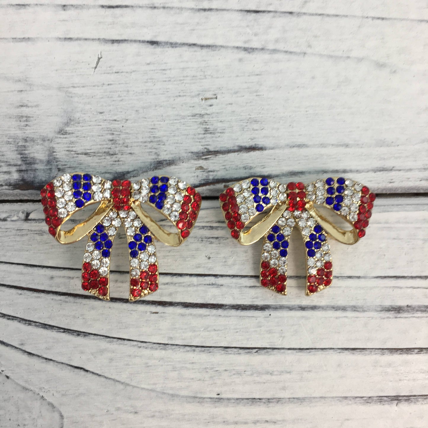 Patriotic rhinestone bow post earrings