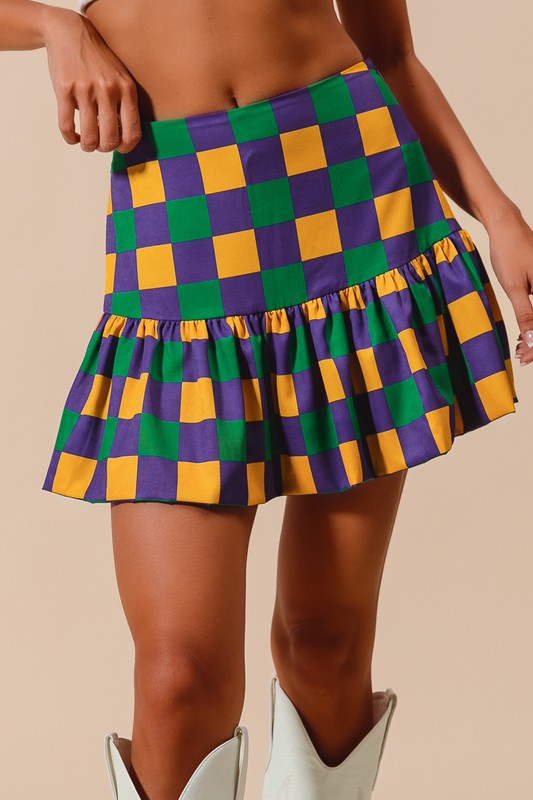 MARDI GRAS COLOR CHECKER MINI BALLOON SKIRT