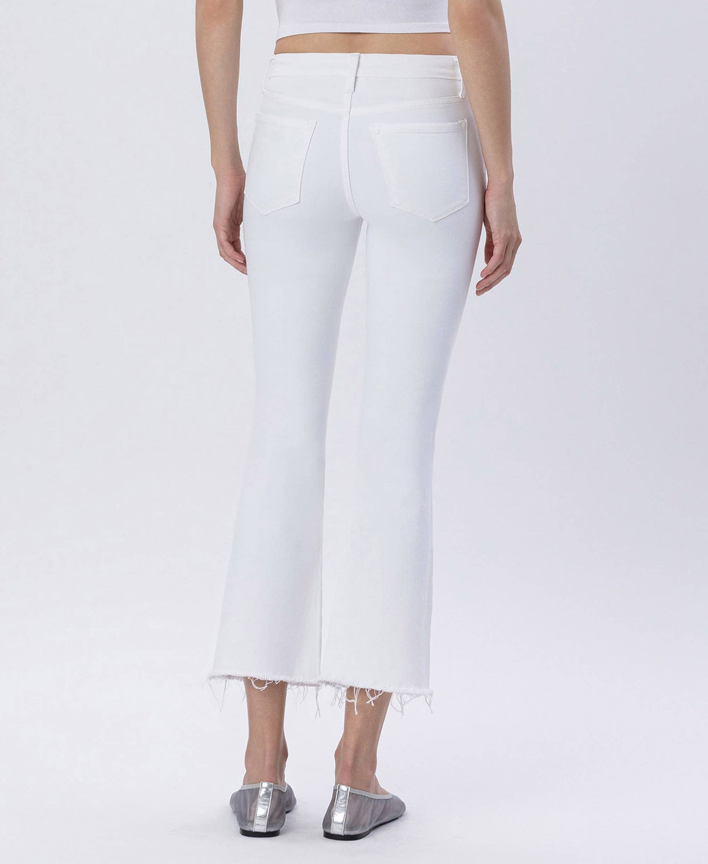 Mia Mid Rise White CROP FLARE JEANS