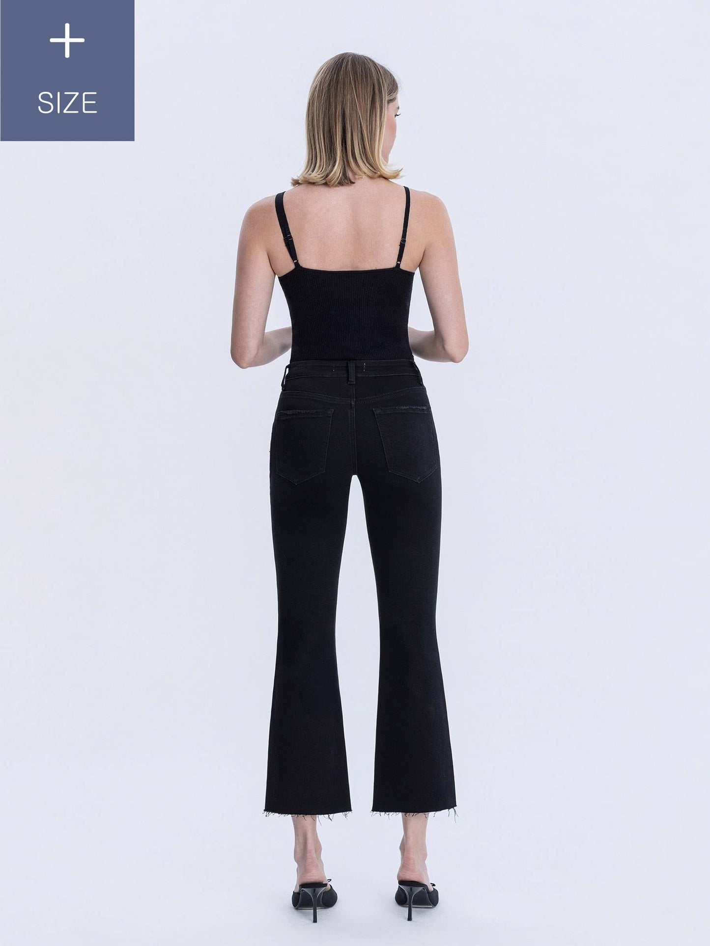 Black Mis Rise Raw Hem Bootcut Jeans -Curvy