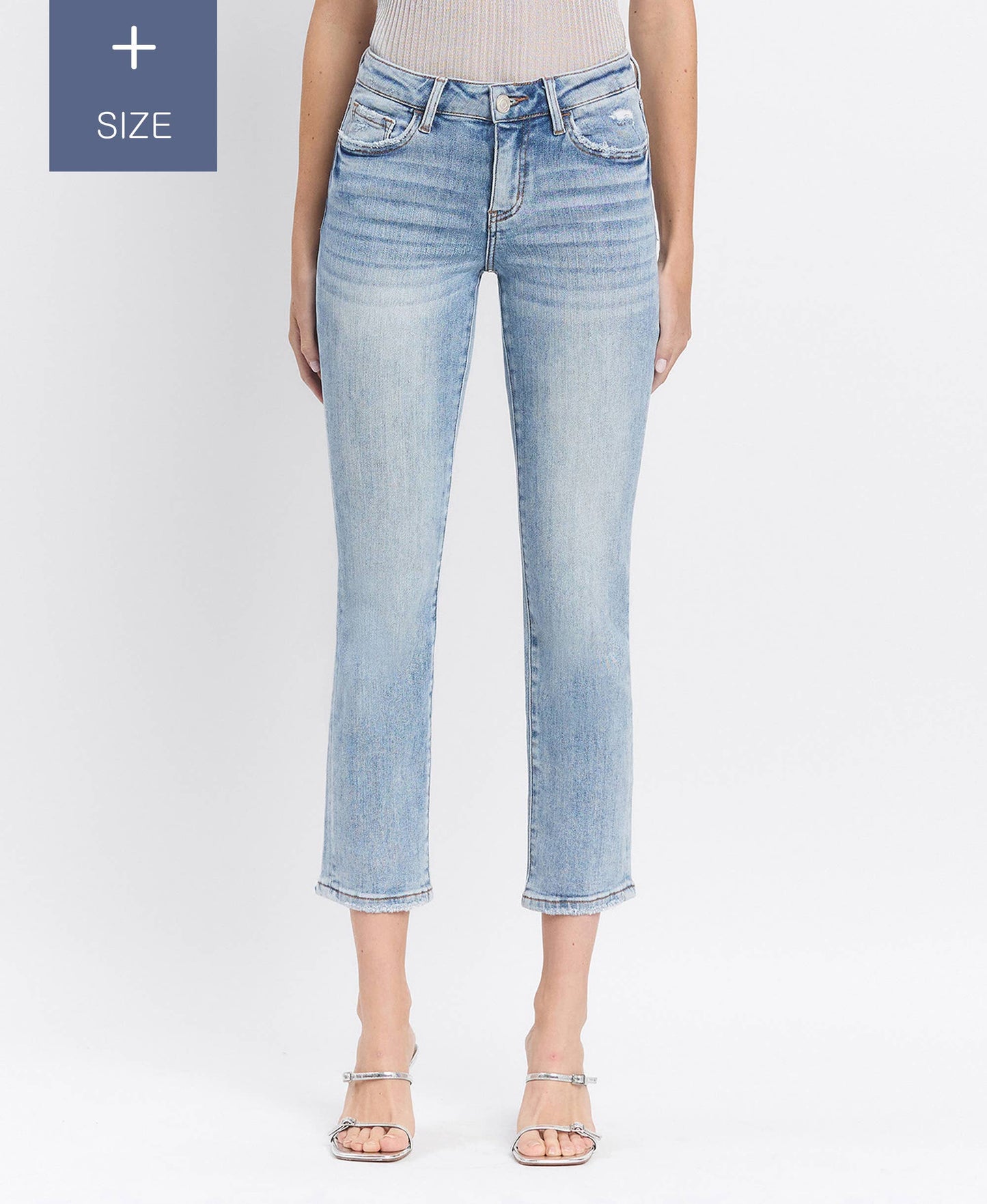 PLUS SIZE MID RISE CROP SLIM STRAIGHT JEANS LV1079-P