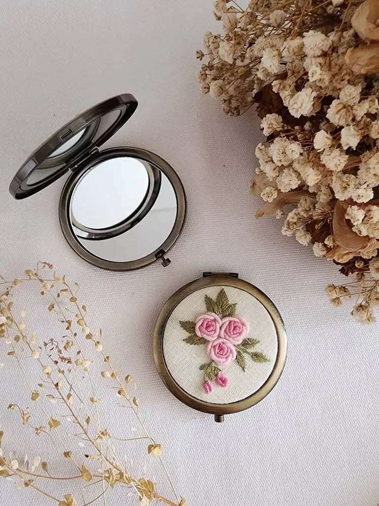 Sophia Floral Embroidered Compact Mirror