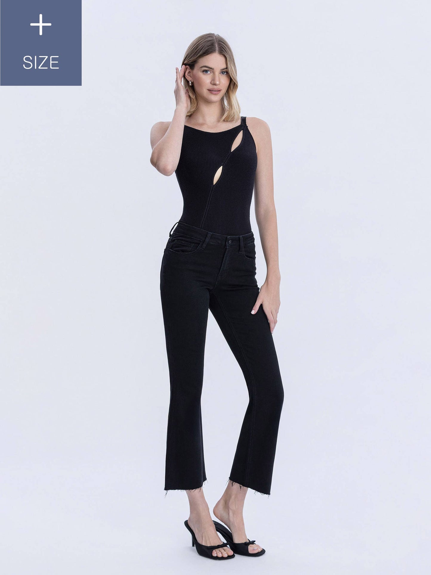 Black Mis Rise Raw Hem Bootcut Jeans -Curvy