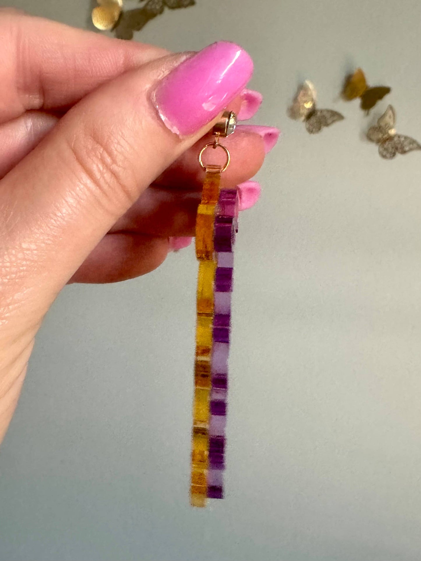 Gold Acrylic Geaux Louisiana State LSU Tigers Earrings