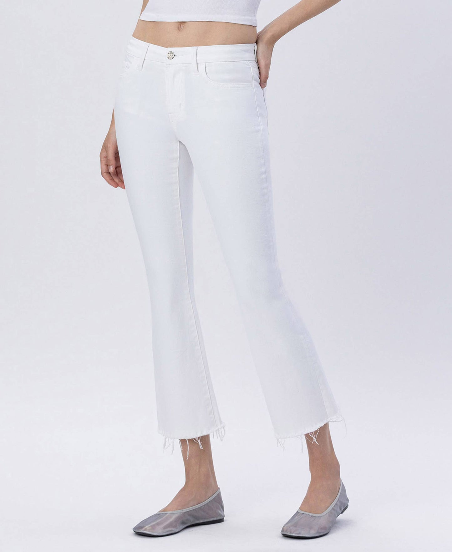 Mia Mid Rise White CROP FLARE JEANS