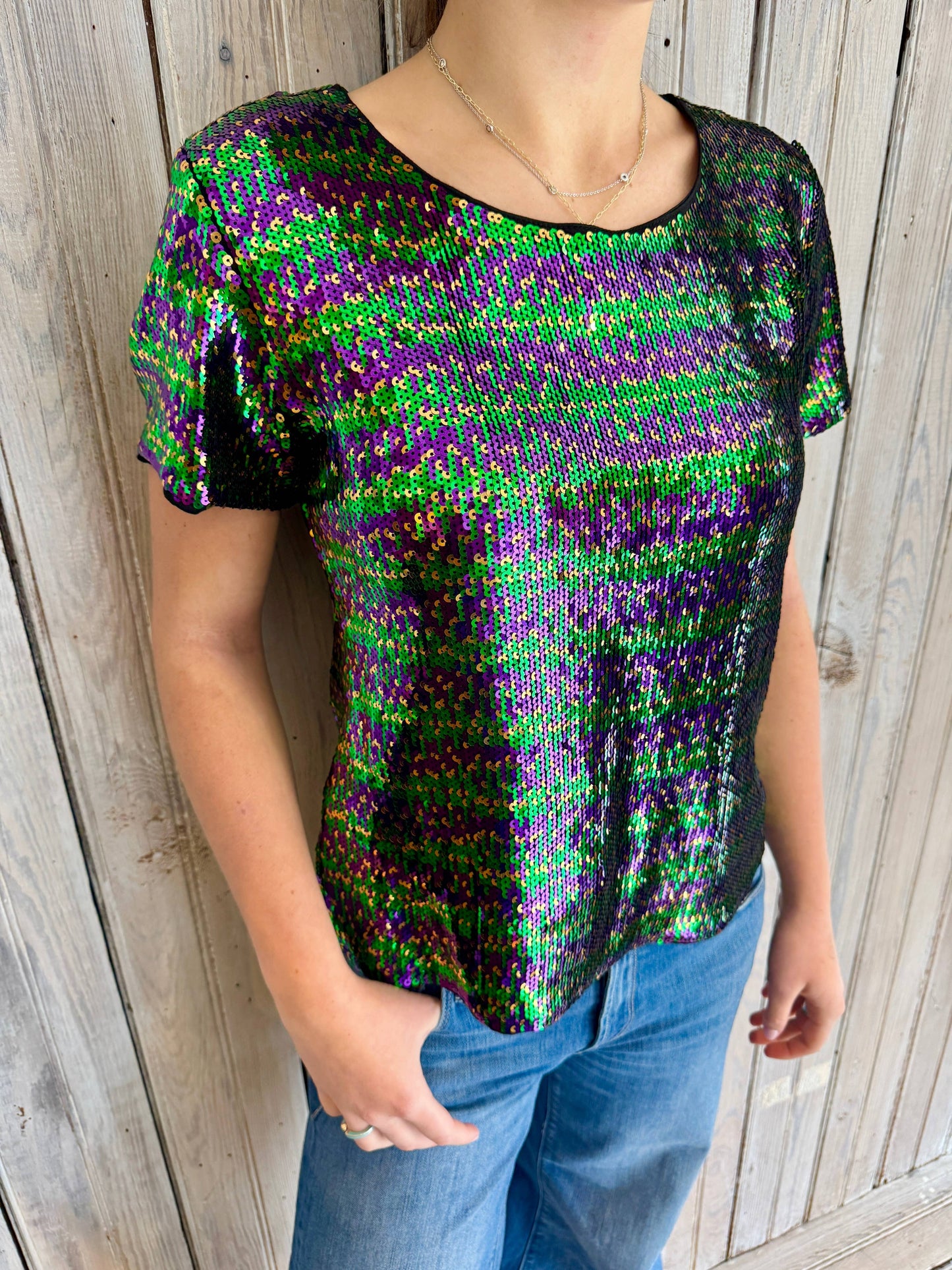 Mardi Sequin Short Sleeve Top