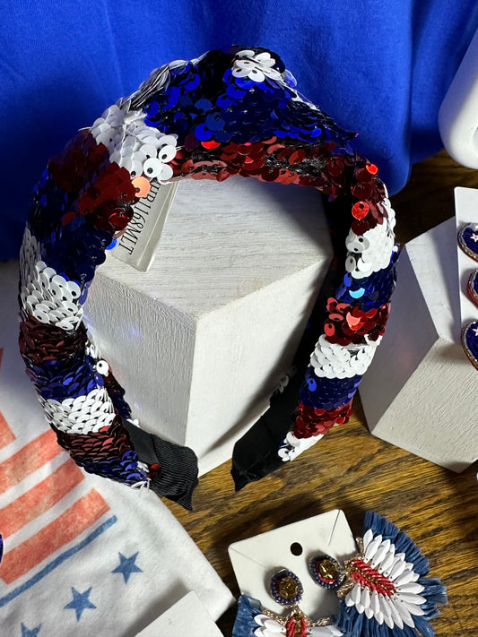 Red white and Blue Sequin Head band