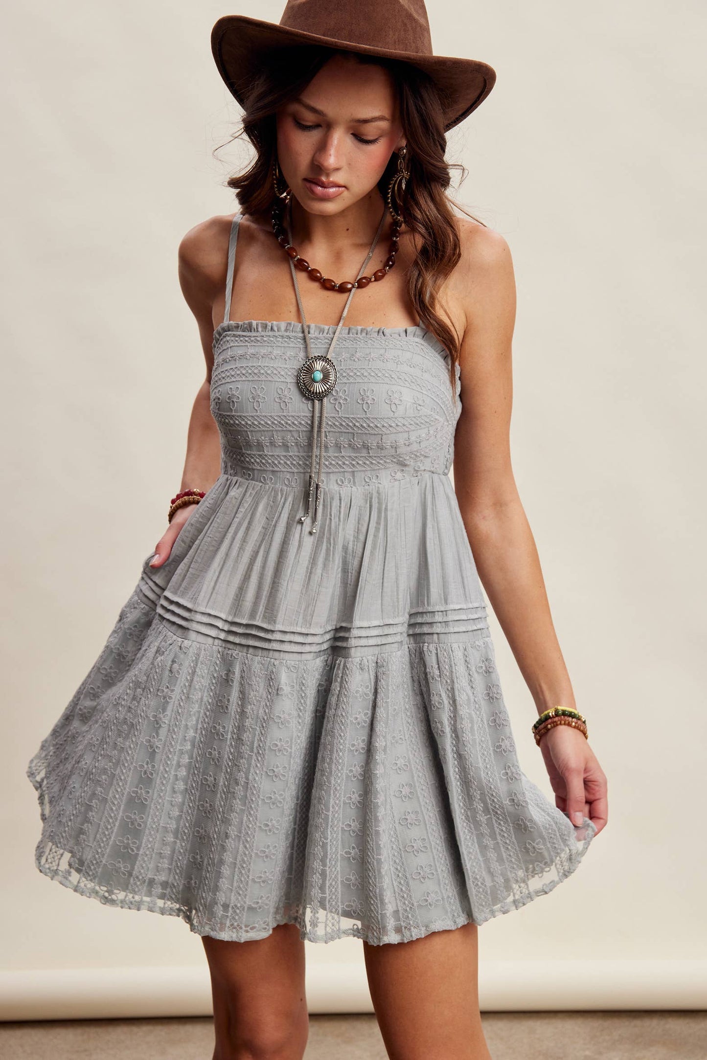 Ash Blue Lace Tiered Mini Dress