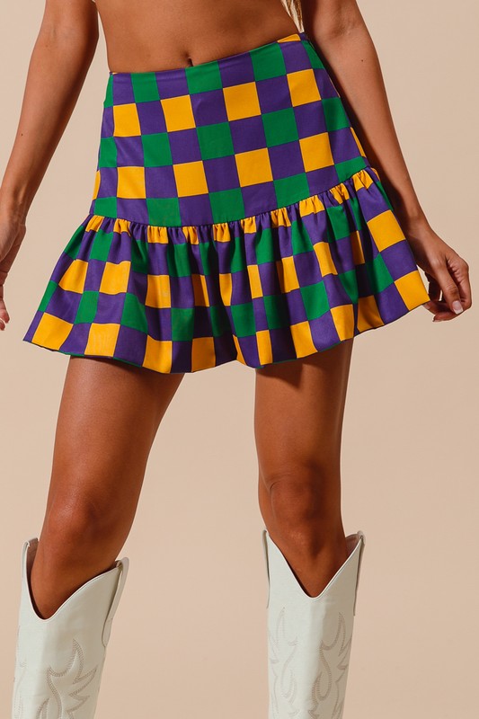 MARDI GRAS COLOR CHECKER MINI BALLOON SKIRT